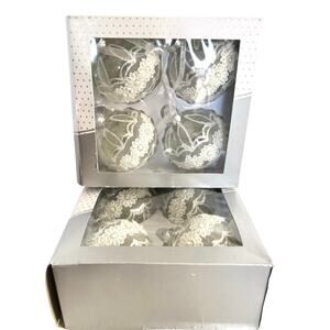 Glitz & Glimmer 4" Lace and Glitter Glass Christmas Ornaments Set of 8